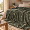 Κουβέρτα Fleece Zig Zag διπλή 220x240cm Λαδί - Thumbnail Image 1