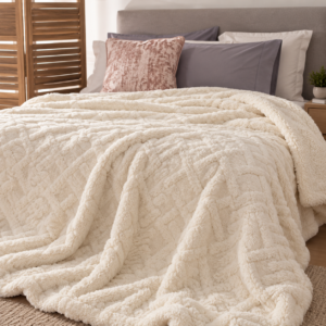 Κουβέρτα Flannel - Sherpa μονή 160x220cm Εκρού