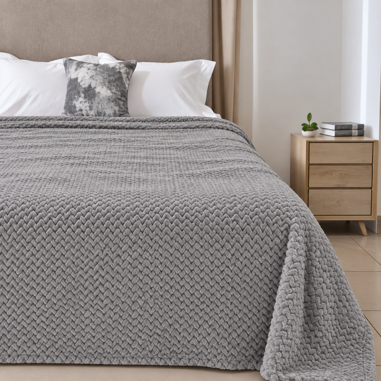 Κουβέρτα Fleece Zig Zag μονή 160x220cm Γκρι ανοιχτό - Image 1