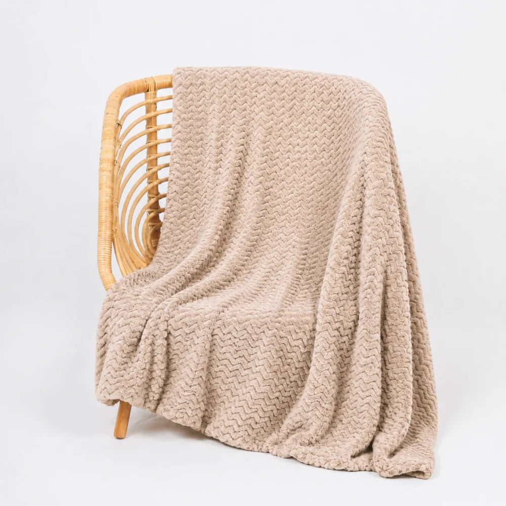 Κουβέρτα Fleece Zig Zag διπλή 220x240cm Μπεζ - Image 2