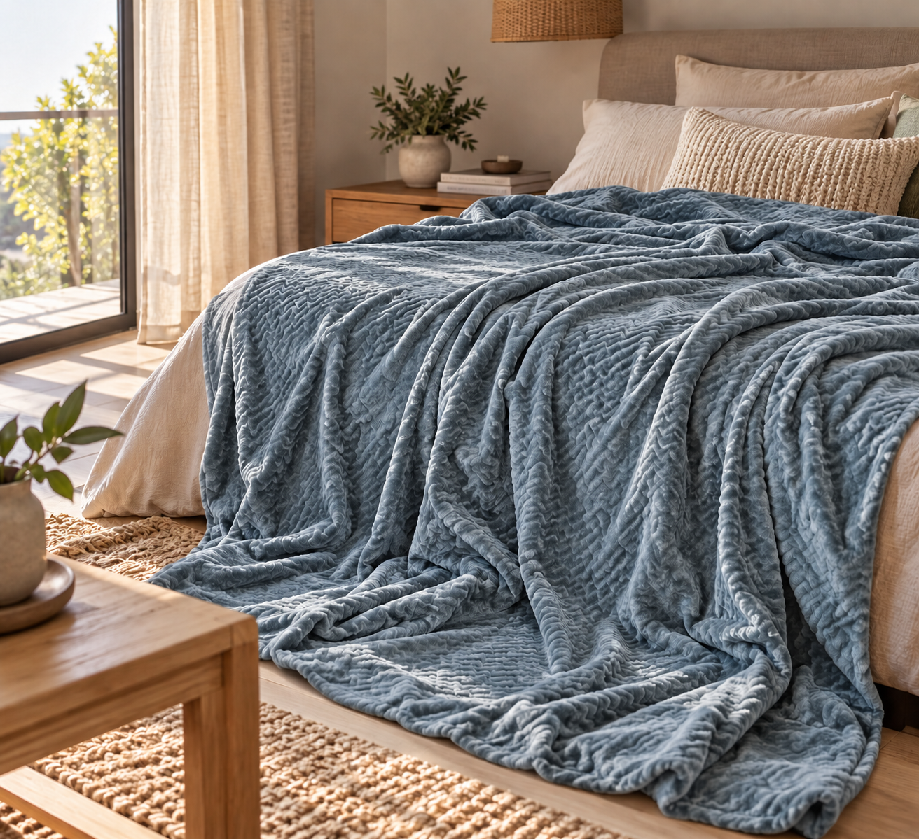 Κουβέρτα Fleece Zig Zag διπλή 220x240cm Γαλάζια - Image 1