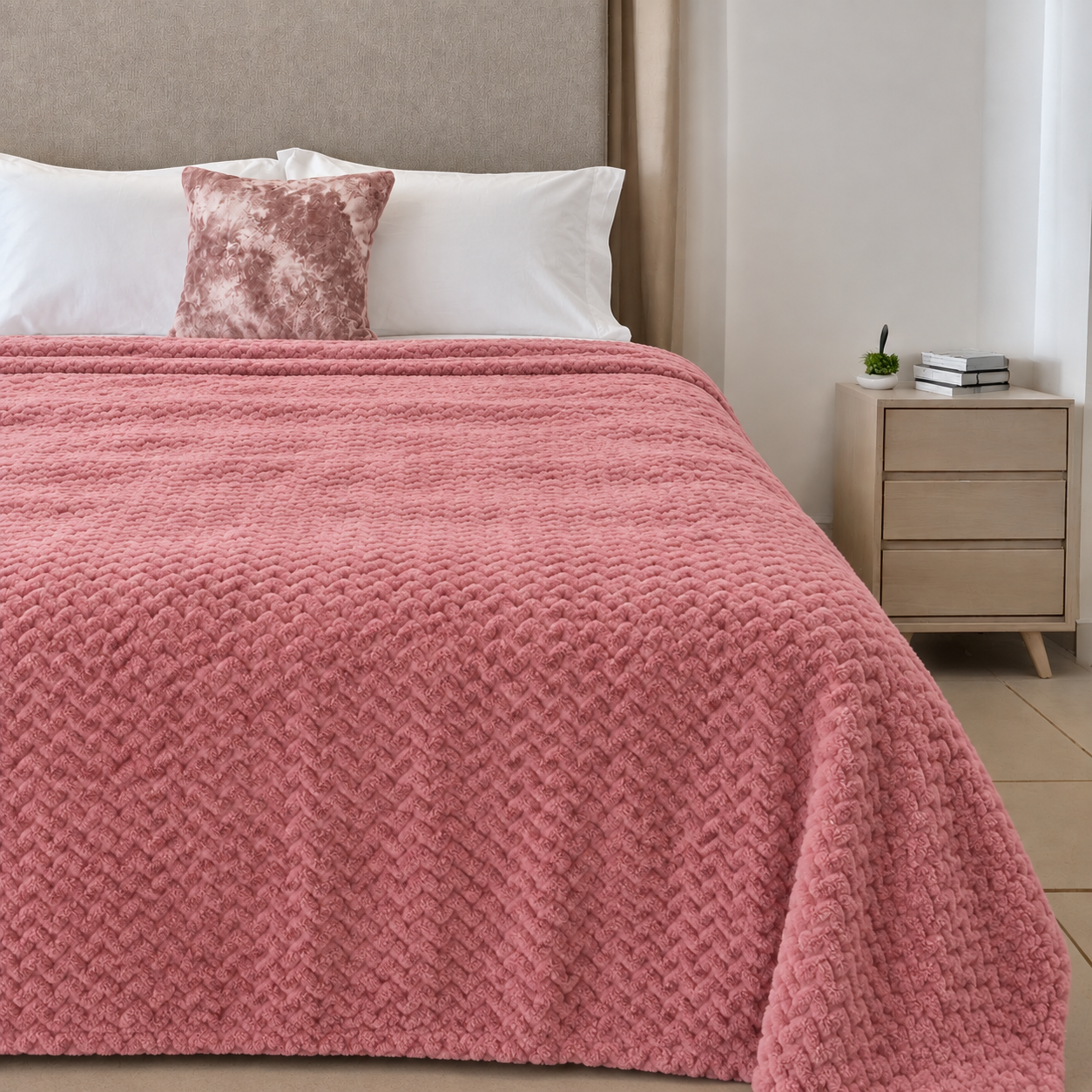Κουβέρτα Fleece Zig Zag μονή 160x220cm Ροζ - Image 1