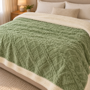 Κουβέρτα Flannel - Sherpa μονή 160x220cm Πράσινη