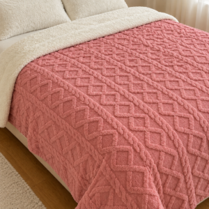 Κουβέρτα Flannel - Sherpa διπλή 220x240cm Ροζ