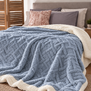 Κουβέρτα Flannel - Sherpa μονή 160x220cm Γαλάζια
