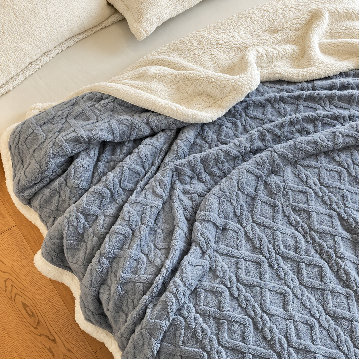 Κουβέρτα Flannel - Sherpa μονή 160x220cm Γαλάζια - Image 2
